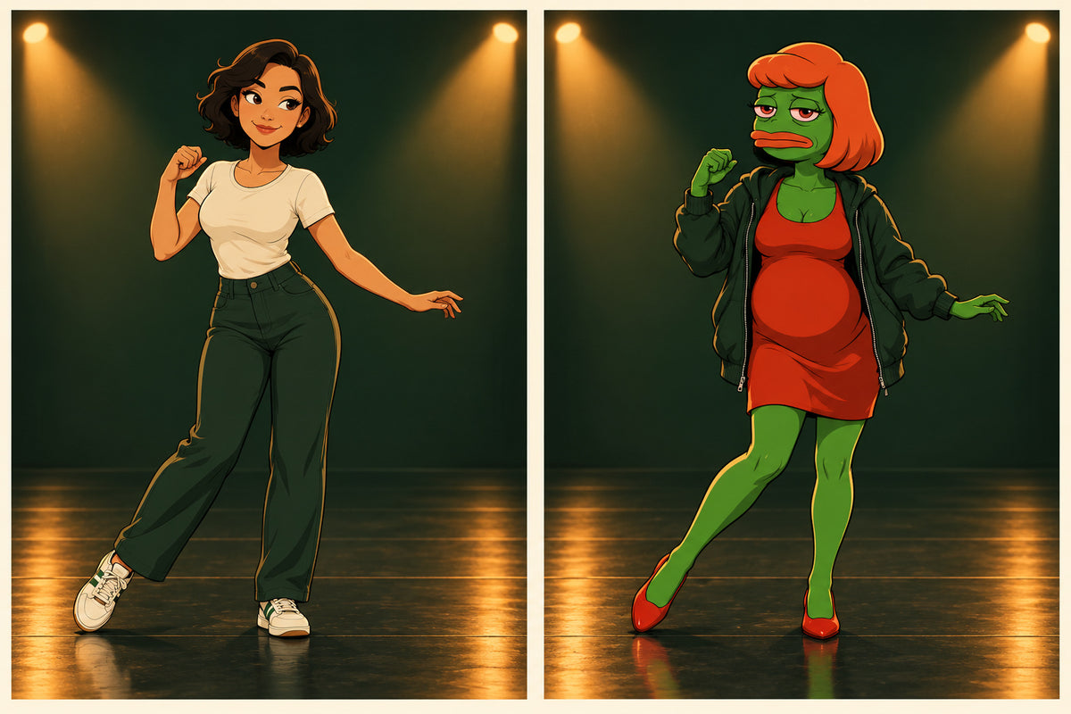 Planning illustration: source performance plus character reference, used to plan a recast video